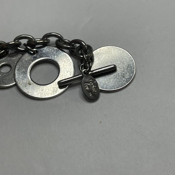 Cookie Lee signed bracelet chunky chain link disk dangle charms gray boho - Picture 6 of 8